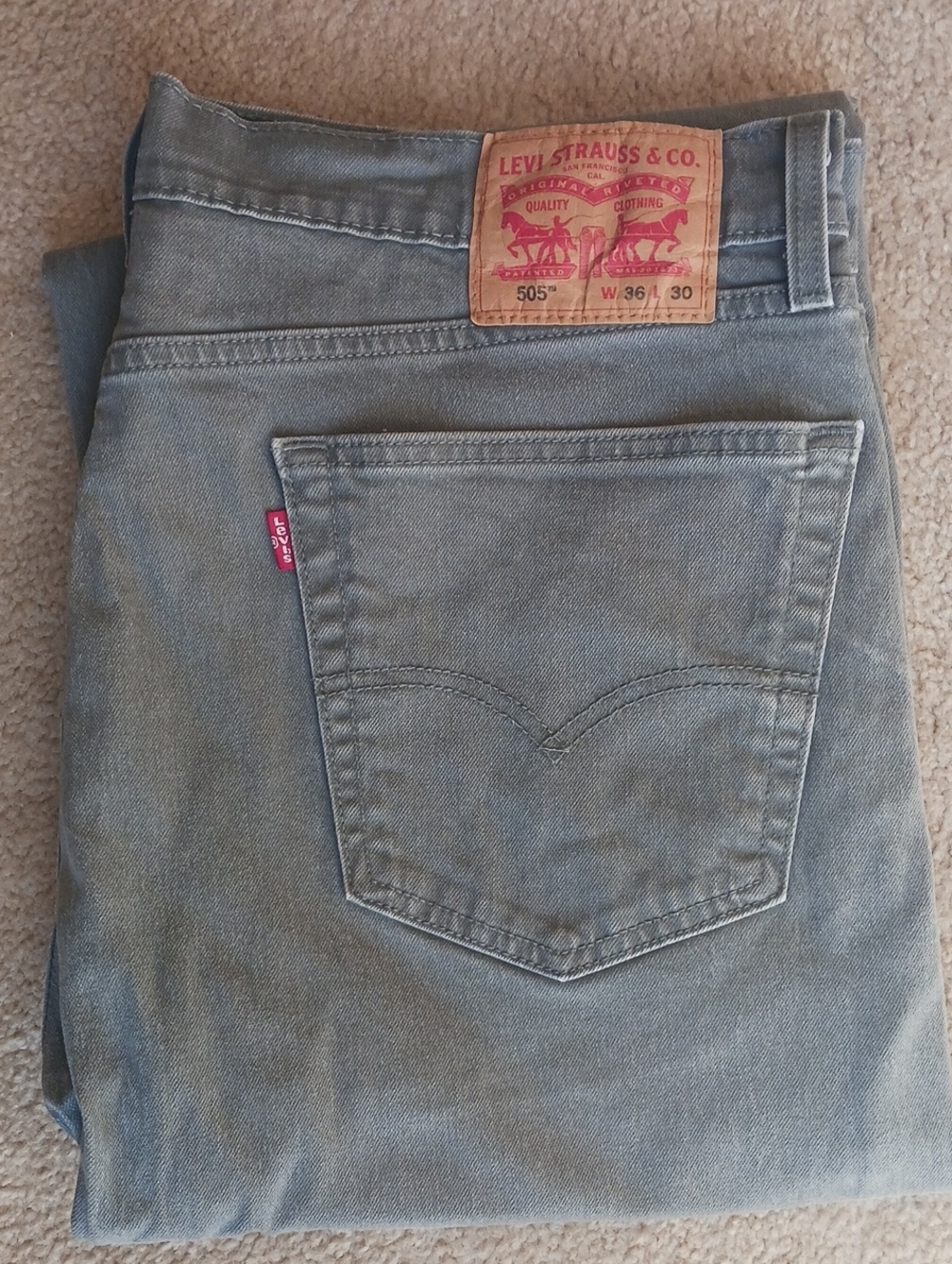 LEVIS/Men's...505 Regular Fit, Size-36/30...color-iron ore (Light Gray)